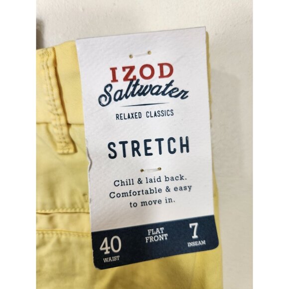 Izod Saltwater Mens Size 40 Yellow Stretch flat front relaxed Shorts NWT --24 - Picture 4 of 7